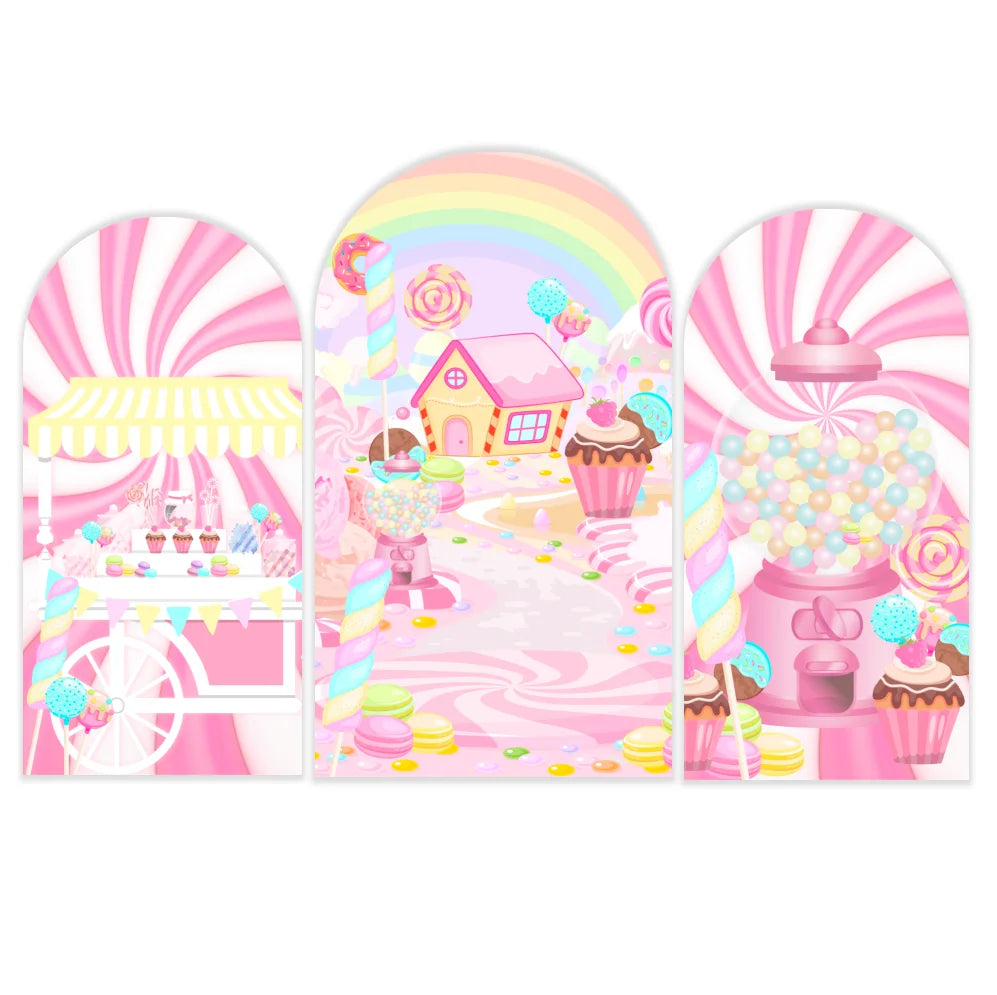 Ice Cream Donut Arch Backdrop Cover Sweet Shop Theme Ballooned Boog Photo Booth Backdrop Elastic Fabric Baby Shower Party Decor