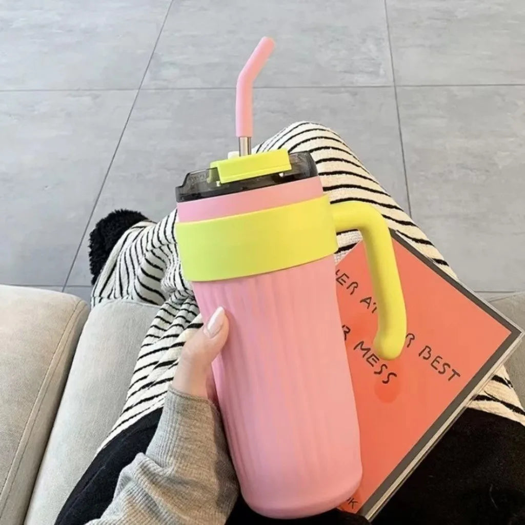New Arrival  Large Capacity 850ml Custom Travel Mug Sublimation Blank Adventure Stainless Steel Cup With Handle and Straw