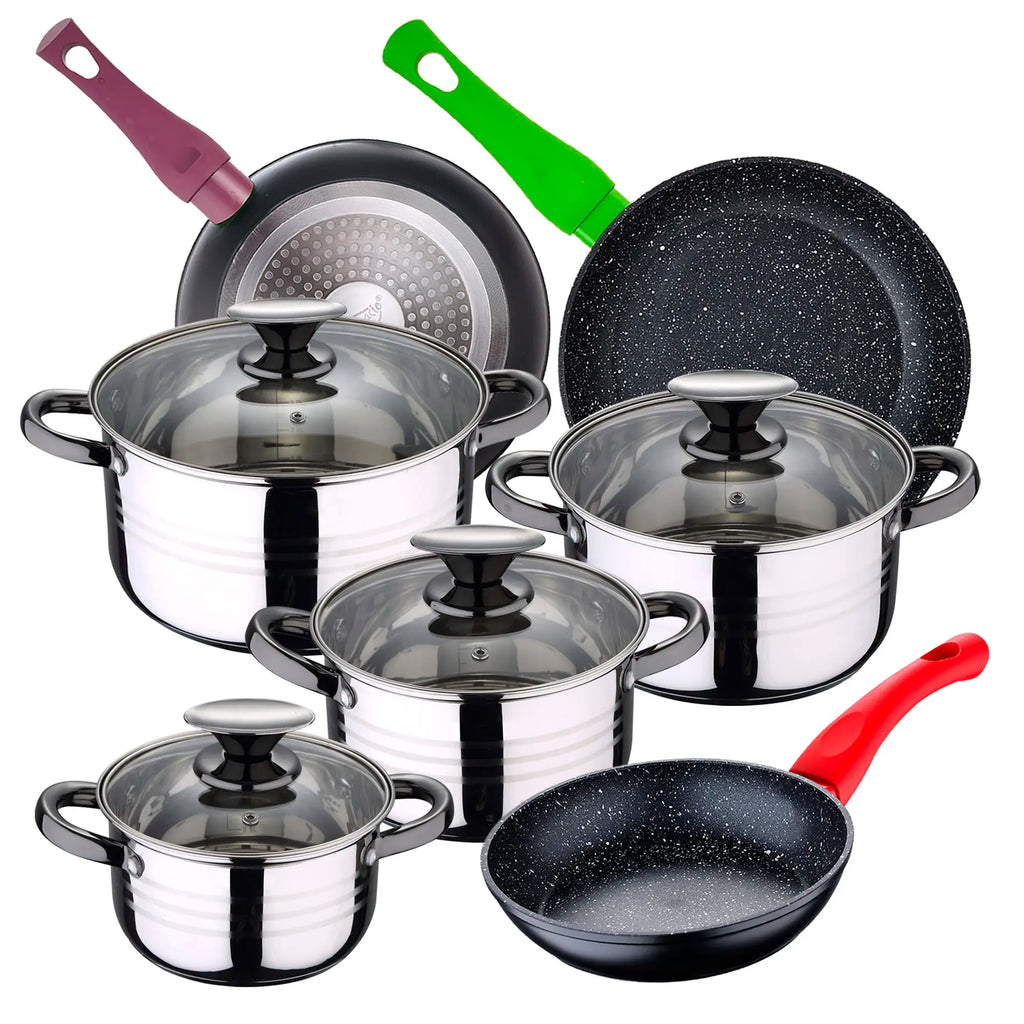 SAN IGNACIO Dina 8-piece stainless steel cookware set with frying pans (18/22/26 cm) and SAN IGNACIO Jolie forged aluminum pans