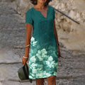 2026 European and American Women's Spring/Summer New Style Positioning Printed V-neck Short-sleeve Dress