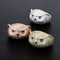 Luxury Fashion Owl Emerald Brass Real Gold Plated Rings Stylish Hip Hop Cubic Zircon Iced Out Wedding Anniversary Party Jewelry