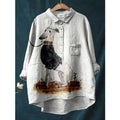 2025 Summer Elegant Office Ladies' New Loose Casual Printed Turnover Collar Long-sleeve Women's Blouse