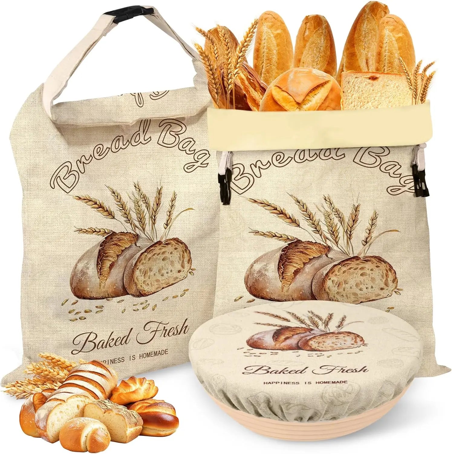 Beeswax Bread Bags for Sourdough 2 Pack Reusable Bread Bag for Storage Large Linen Beeswax Bread Bags with 1 Linen Bowl Cover