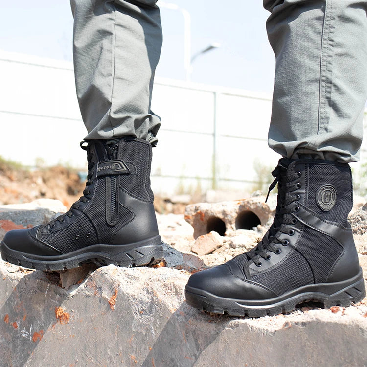 LUDEY New Arrivals Boots for Men Shoes Leather With Zip Tactical Boots for Men Durable