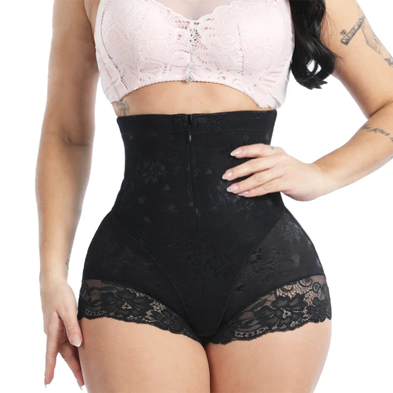 Sexy Lace Waist Trainer Bodysuit Shaper with Zipper Medium Control Nylon Breathable Quick Dry Plus Size Women Butt Lift