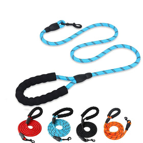 Highly Reflective Threads Pet Dog Nylon Rope Pet Dog Leash Blue 6 FT Premium with Comfortable Padded Handle