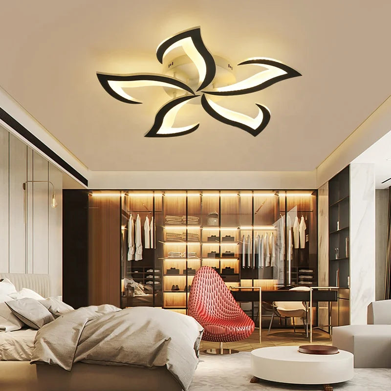 Modern Living Room Chandelier Flower Shaped LED Light Lily Flower Ceiling Lamp with Remote Control Room Illumination