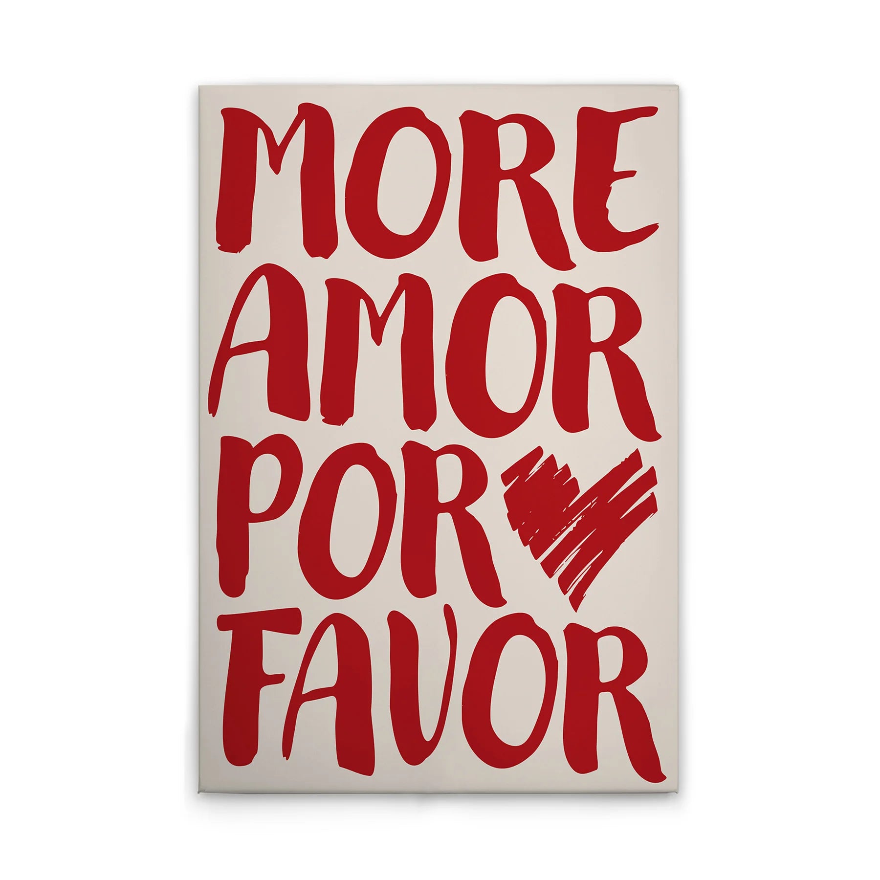 Modern Made in Germany Home Decor Canvas Wall Art-More Amor Por Favor Mural in Beige Red Stretcher Frame Hanging Wedding Decor