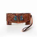 Florals Hand Embroidery Bohemian Lady Fashion Waterproof Portable Genuine Leather Clutch Wallet Business Carry Stylish Multi-Use