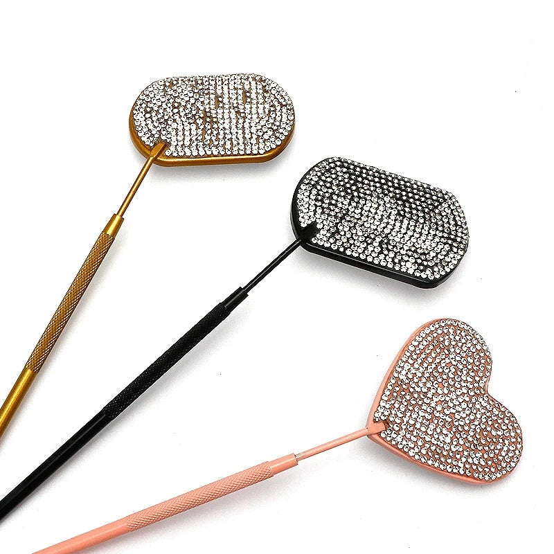Pinky leem Luxury Diamond Rhinestone Lash Checking Mirror Stainless Steel Heart Shape Shining pink Eyelash Extension Mirror