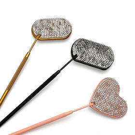 Pinky leem Luxury Diamond Rhinestone Lash Checking Mirror Stainless Steel Heart Shape Shining pink Eyelash Extension Mirror