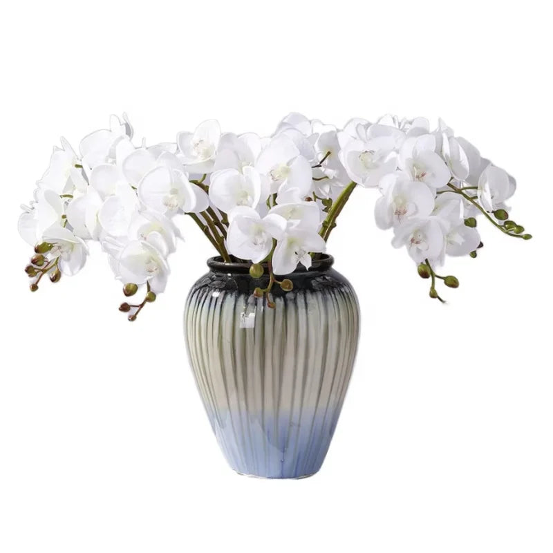Elegant Handmade 7 Head European Style Realistic Silk Orchid Artificial Bouquet with Real Touch for Wedding & Home Decor