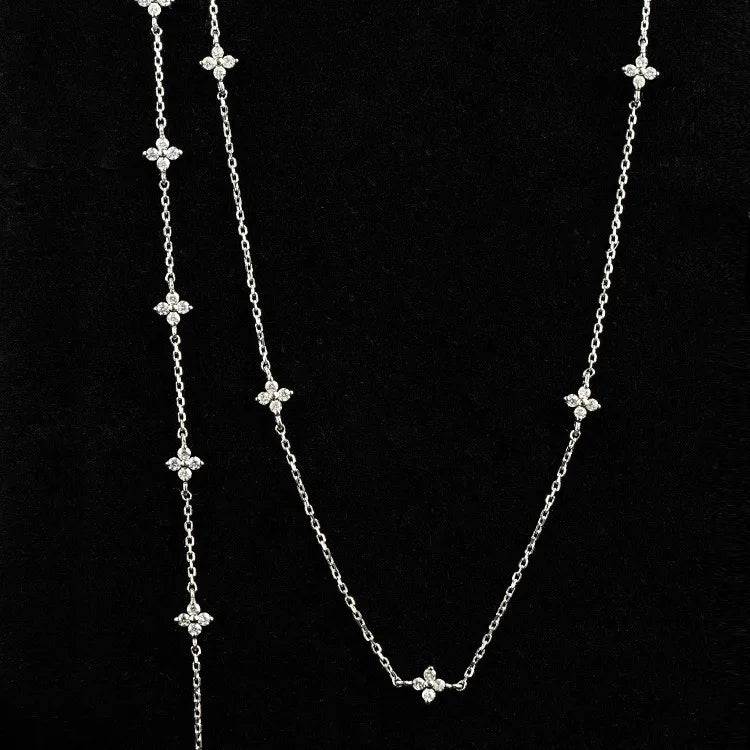 Minimalist Four Leaf Clover Cubic Zircon Charm Necklace with Link Chain Classic Style 925 Sterling Silver Gift