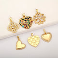 QIKU Personalized Gold Plated Heart Charm Zirconia Vintage Cute Pendant for DIY Jewelry Making Fashion Accessories