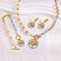 Fashion Pearl Couple Tree of Life Set Necklace Bracelet Earrings Waterproof Temperament Love Heart Dangle Hoop Earrings