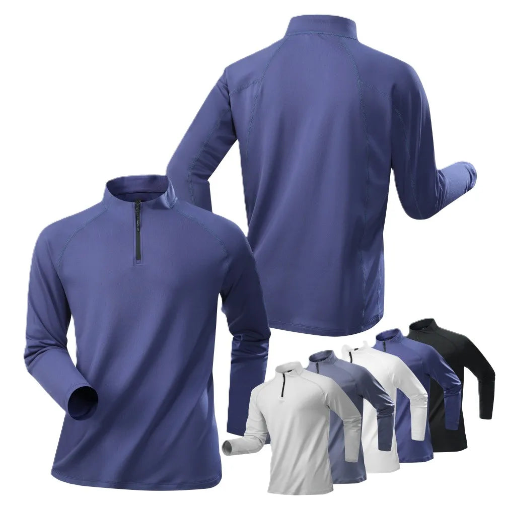 China Bangladesh Factory Price OEM Customized Logo Embroidery Men Fleece Lined Long Sleeve Half Zip Sport Fitness Unisex T Shirt