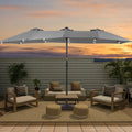 15ft Double-Sided Patio Umbrella With Hand Crank 48 LED 12 Ribs Outdoor Umbrella With Wind-Resistant Design