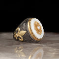 Turkish Vintage Style 925 Sterling Men's Ring Bi-Color Rhodium Gold Plating Ottoman Style Fashion Jewelry Model RCEGYT-265