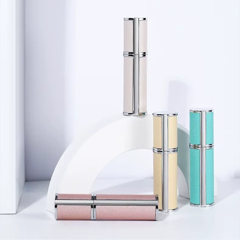 High-End 5ml Perfume Essential Oil Refillable Pump Sprayer Bottles Portable Travel Leather Base Aluminum Collar Leak-Proof Silk