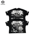 OEM Custom Brand 200g Worsted Long French Terry 100% Cotton Hip Hop Silk Screen Printed 2 Panel Distressed Bottom Men's T-shirts
