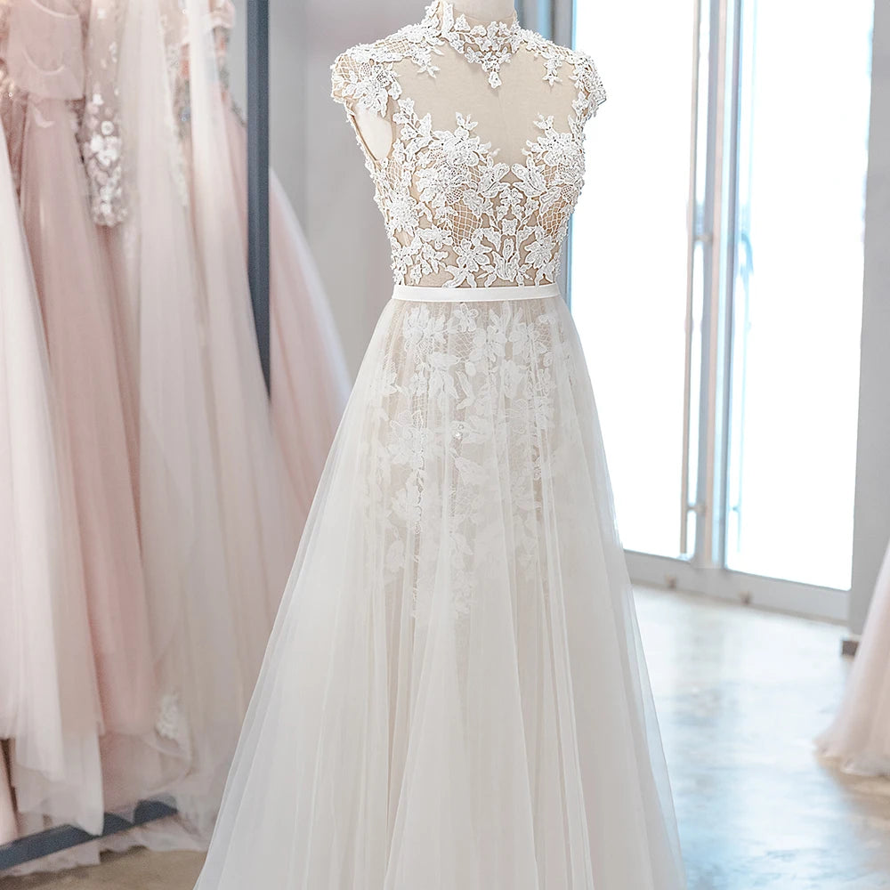 Jancember LSSG029 Beach High Neck Bridal Wedding Gowns Dresses for Girls