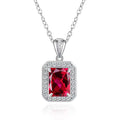 Fine Necklace Jewelry 925 Sterling Silver Rhodium Red Cubic Zirconia Gemstone Emerald Cutting Ruby Plated Pendant Necklace Women