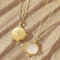 Nagosa 18k Gold Vermeil 925 Sterling Silver Mother of Pearl Pendant Round Sunburst Double Sided Pendant Necklaces for Women