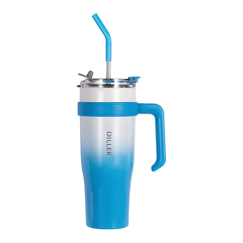 DILLER 37oz Tumbler with Handle and Straw Lid Reusable Insulated Stainless Steel Custom Travel Car Tumbler with Straw
