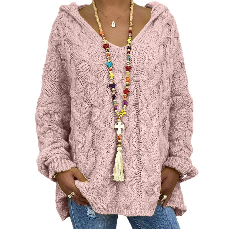 2025 Autumn/Winter New Arrival Women's Solid Color Cable-Knit Hoodie Sweater Women's Hoodies and Sweaters