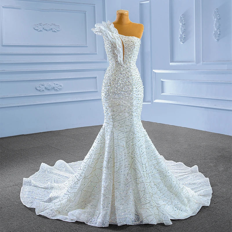 Jancember 222206  Sequins One Shoulder Mermaid Wedding Gowns