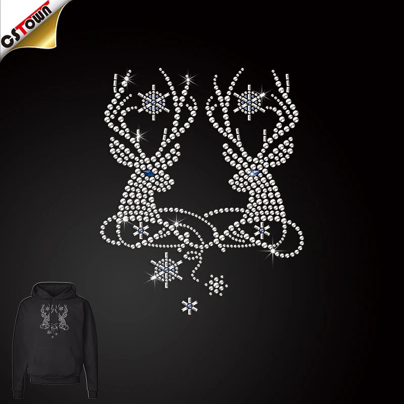 2024 Trend Products Christmas Reindeer Iron-On Custom Design Rhinestone Shirt