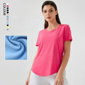 SHINBENE Women's Breathable Loose Fit Yoga T-Shirt Hip Length Short Sleeve Running Gym Athletic Tee Top Plus Size