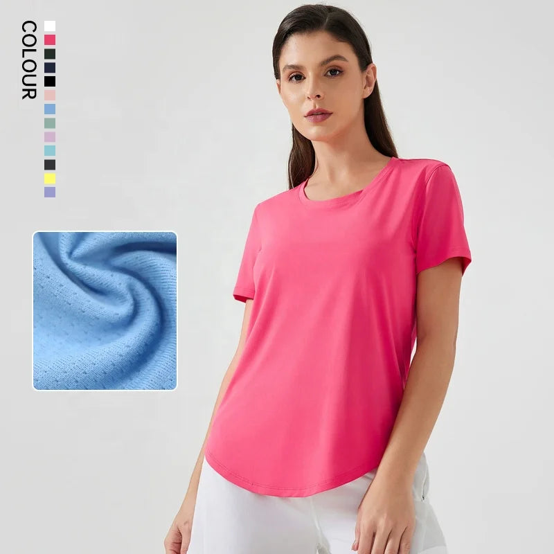SHINBENE Women's Breathable Loose Fit Yoga T-Shirt Hip Length Short Sleeve Running Gym Athletic Tee Top Plus Size
