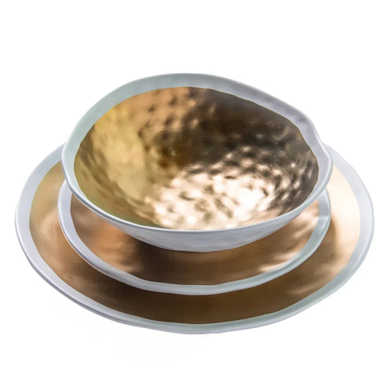 Golden Salad Bowl Silver Jewelry Plate Luxury Dinnerware Artistic Ceramics Dinnerware Set