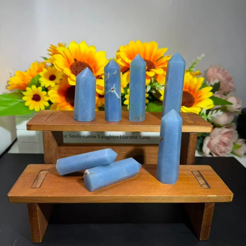 Natural Blue Angelite Quartz Crystal Hexagonal Point Polished Wand Home Decoration Meditation Healing Feng Shui