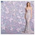 Hot Selling 3D Butterfly Embroidery Lace Fabric with Sequins Sheer Tulle Embroidered Fabric for Wedding Gown & Dresses