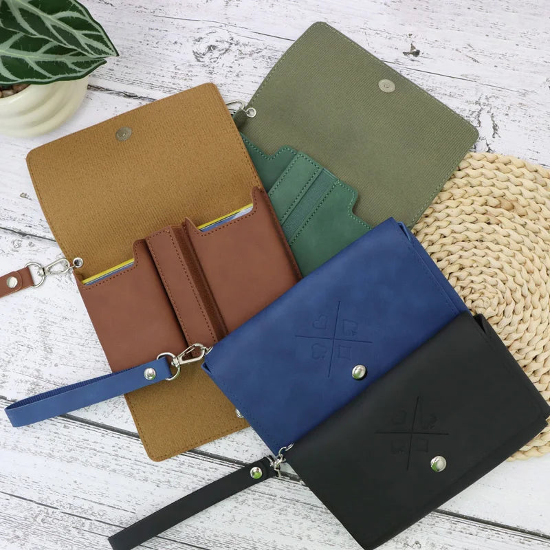 Retro PU Leather Playing Card Case Playing Card Holder With Hanging Strap Portable Poker Card Storage Bag for Indoor Games