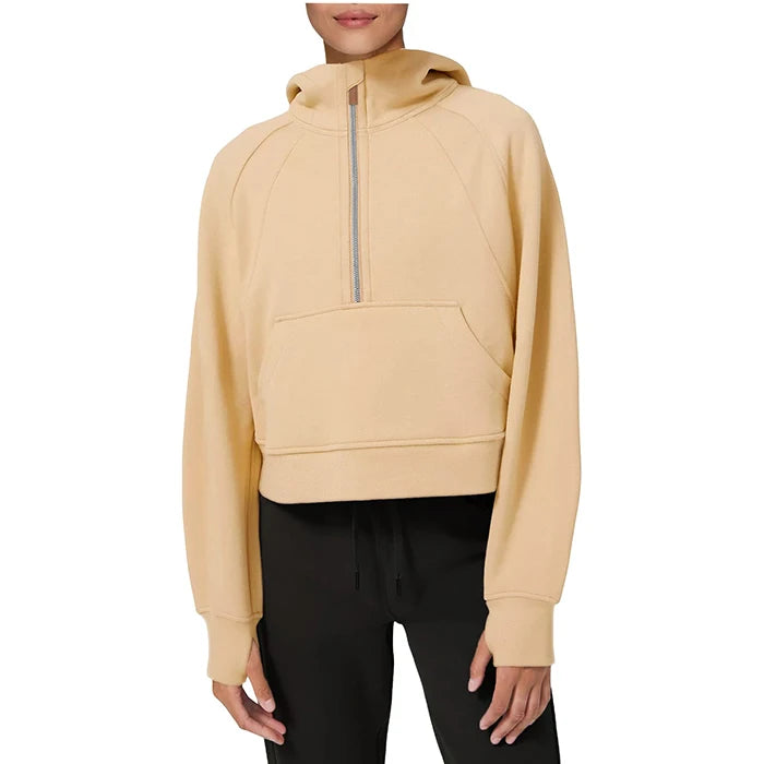 2025 Customized Cotton Fleece Half Zip Pullover 1/4 Zip Sweatshirt Blank Oversize Long Sleeve Sweatshirt Women Hoodie