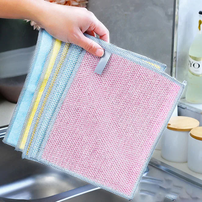 Double Sided Steel Wire Dishwashing Cloth Kitchen Non Greasy Brush Pot Metal Silver Wire Cleaning Cloth