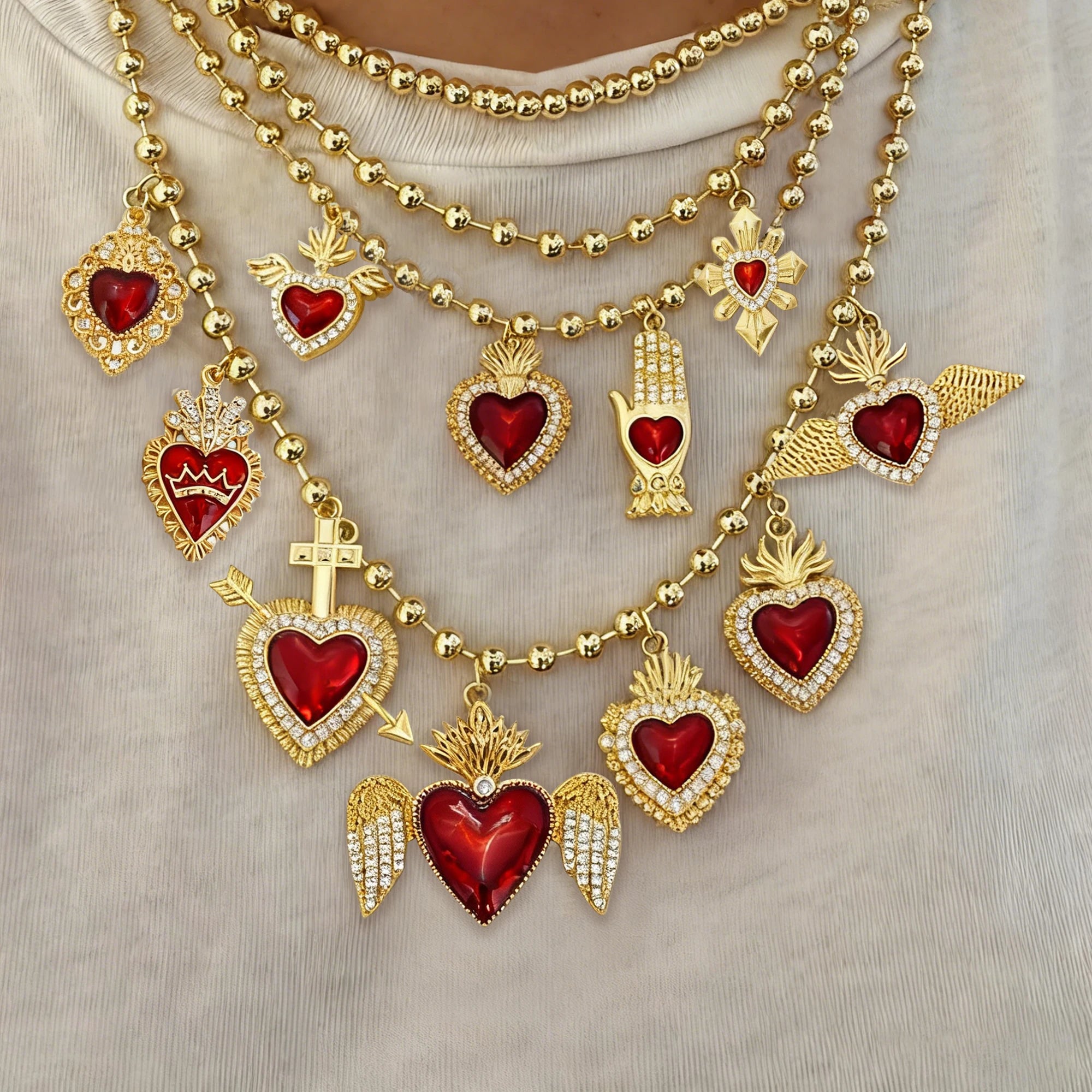Wholesale 18K Gold Plating Red Heart with Diamonds Fashion Pendants Charms Accessories Making for Necklace