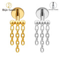 Titanium 16G Internal Thread Triple Beads Chain Dangle Labret Stud Helix Conch Cartilage Tragus Flat Back Piercing Jewelry