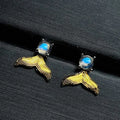 Low MOQ Wholesale 925 Sterling Silver Stud rainbow Moonstone Whale Tail Hook Sterling Earrings