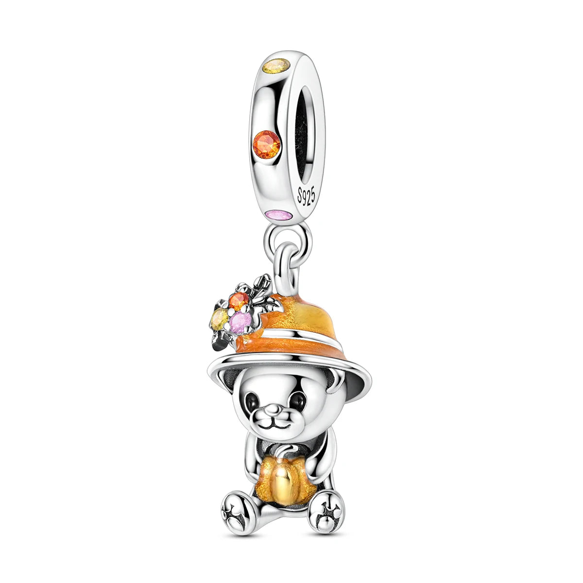 Silver Autumn Series Sunflower Cake Beads Charms for Bracelet with Zircon for Party or Wedding Gift