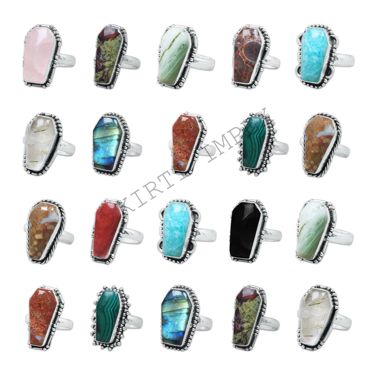 Modern Collection Multi Color Coffin Shaped Crystal Gemstone Bezel Set Brass Silver Plated Rings Fashion Jewelry Colorful Rings MegaBDM