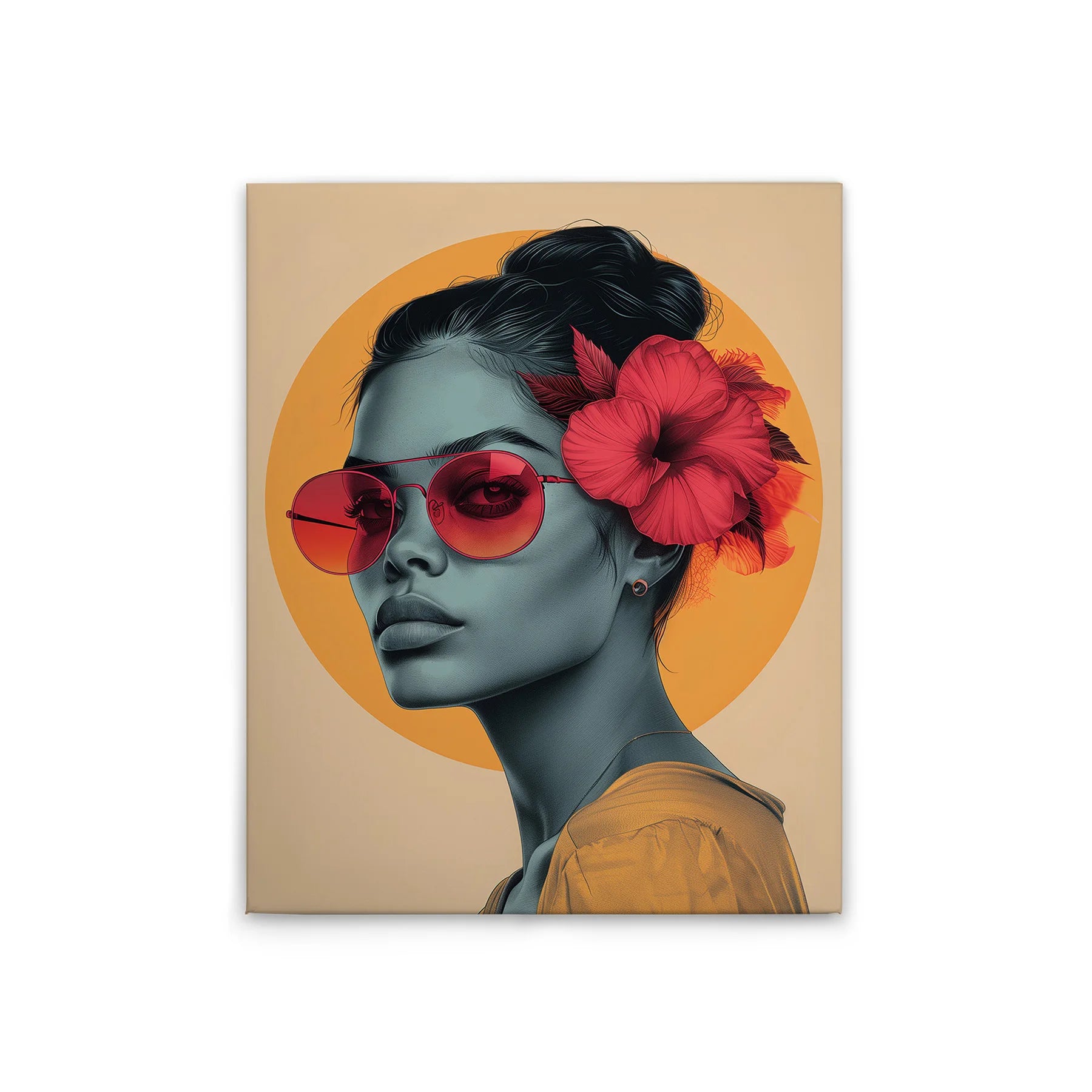 Made In Germany - Home Decor Canvas Picture Flowergirl Retro - Wall Mural In Yellow And Red - Canvas Picture On Stretcher Frame