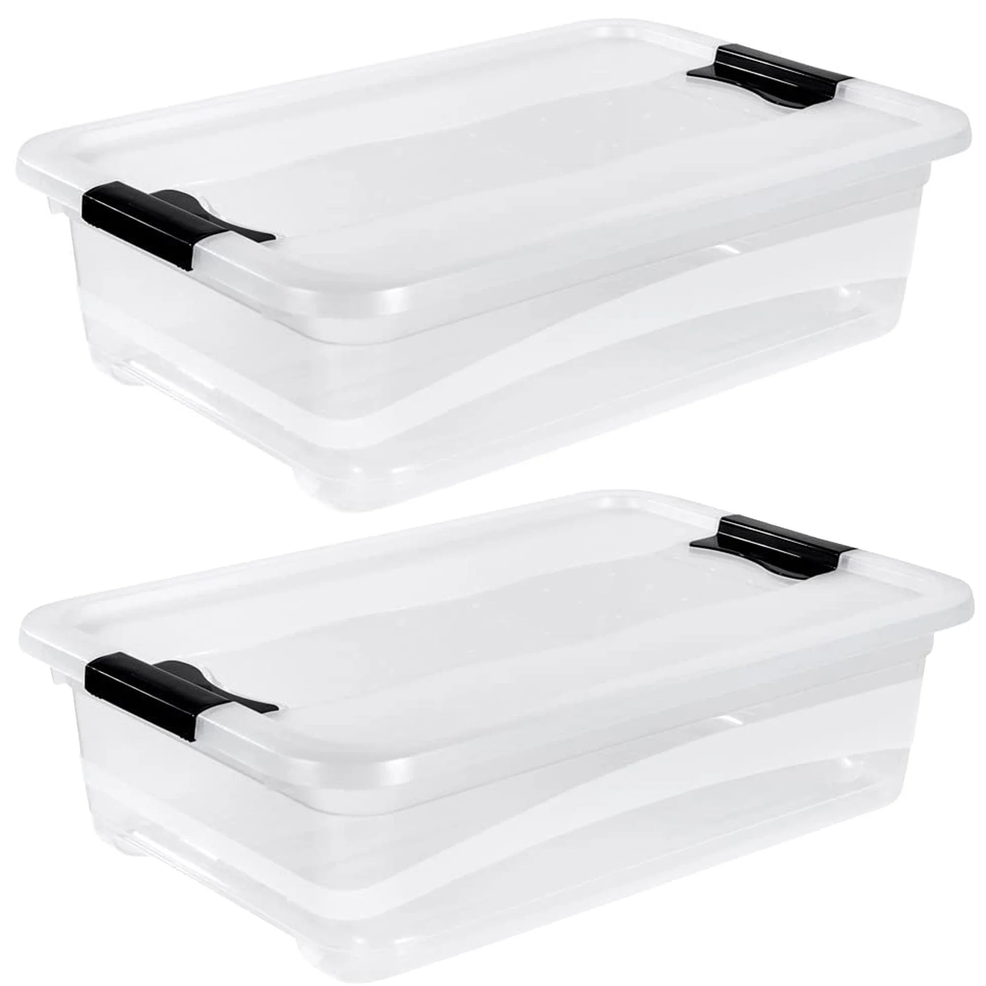 2x Storage Cube with Lid Plastic Transparent 28 l