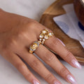 J&D New Fashion Jewelry for Women Ribbon White Zircon Sun Ring 18k Gold Plated Stainless Steel Ring