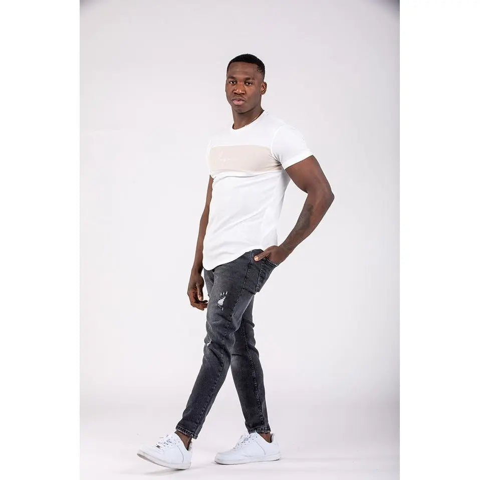 Imperio Design Men's Two-tone Beis Color Empire Slim Fit Casual Nonwoven 180 Grams Polyester/Cotton T-Shirt