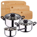5-PIECE COOKWARE SET + SET OF 3 BAMBOO CUTTING BOARDS