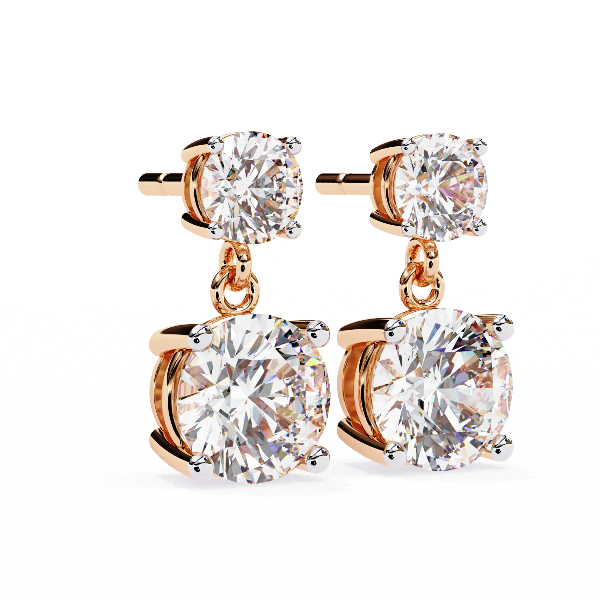 VOAINO IGI Certified Lab Grown Diamond Filled Round Brilliant Cut Stud Earrings 14K Gold Plated Luxury